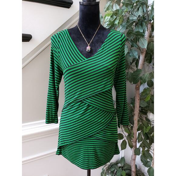 Vince Camuto Top Blouse Womens M Green Black Layered Overlapping Bandage Wrap - Picture 1 of 9
